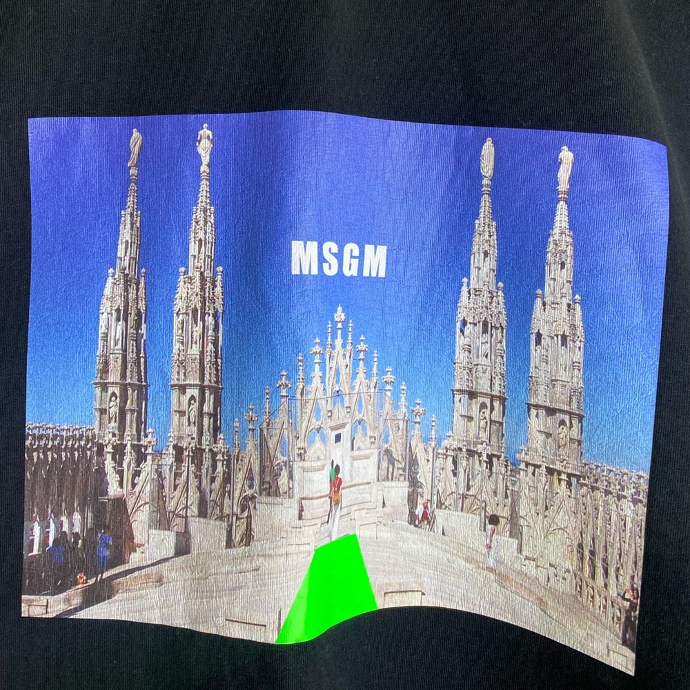 MSGM MILANO Long Sleeve T-Shirt Cut And Sew Print Black Men's Size Medium